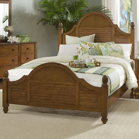 Tropical Twin Bed with Slatted Headboard and Footboard and Pineapple Finials